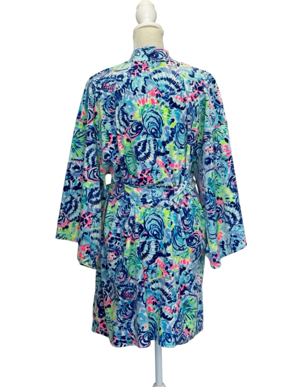 Lilly Pulitzer Elaine Plush Short Velour Robe Ocean Commotion Print Size L / XL - Picture 3 of 9